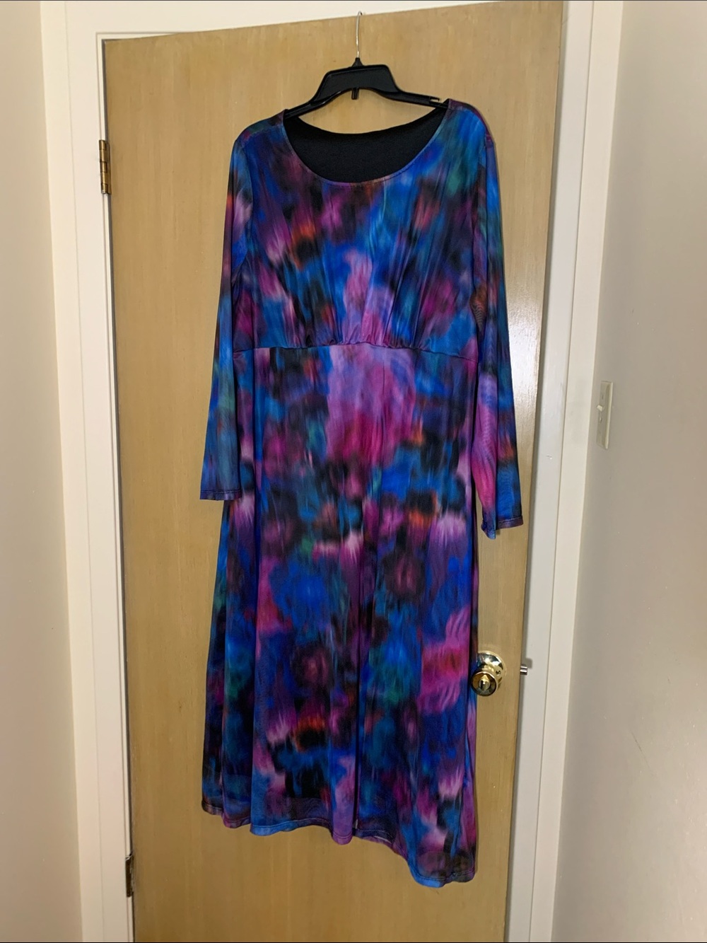 PLUS SIZE 4X Long Sleeve Multicolor Tie-Dye MESH Women's Dress - Blue & Purple